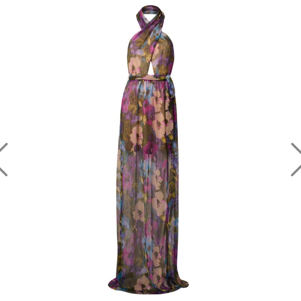 Aidan Mattox Purple and Blue Halter Slit Maxi Gown NWT - Picture 3 of 14